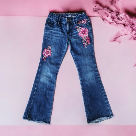 SIZE 8R GAP Kids Floral 1969 Flarred Jeans EUC - Picture 1 of 7